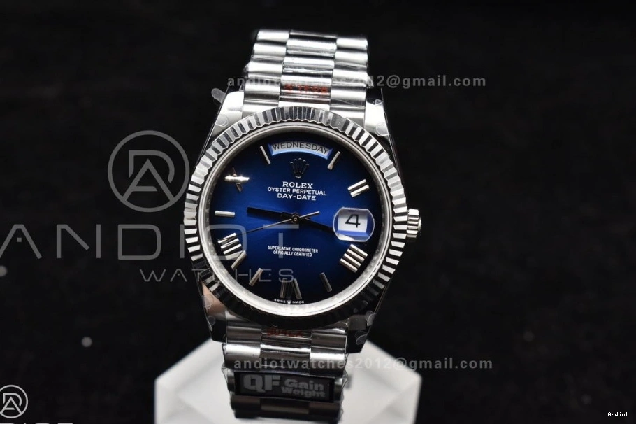 904L A2836 (Gain DayDate Dial SS Weight) President 40 V4 on Black Best Edition Steel Bracelet Blue QF 0503